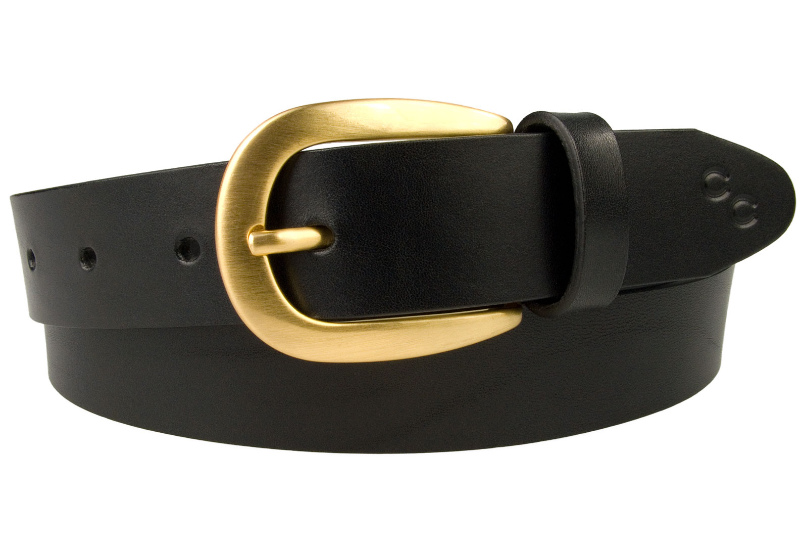 Ladies Black Leather Belt With Hand Brushed Gold Buckle - Champion Chase